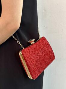 Spring New Luxury Rhinestone Embellished RedClutch Bag, High-End Elegant Lady Formal Handbag,Bridal Wedding Party Purse, Suitable For Cocktail Party,Gala.Prom And Other Forma Occasions - Red - View 6