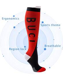 1 par de calcetines de compresión personalizados de nylon, de moda y en bloque de colores locos, para correr y deportes, de secado rápido y transpirables por encima de la rodilla, para festivales