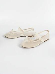 Women's Round Toe Mesh Bow Ballet Flats, Elegant Minimalist Breathable Retro Mary Jane Style, Both Fashionable And Comfortable For Everyday Wear - Apricot - View 6