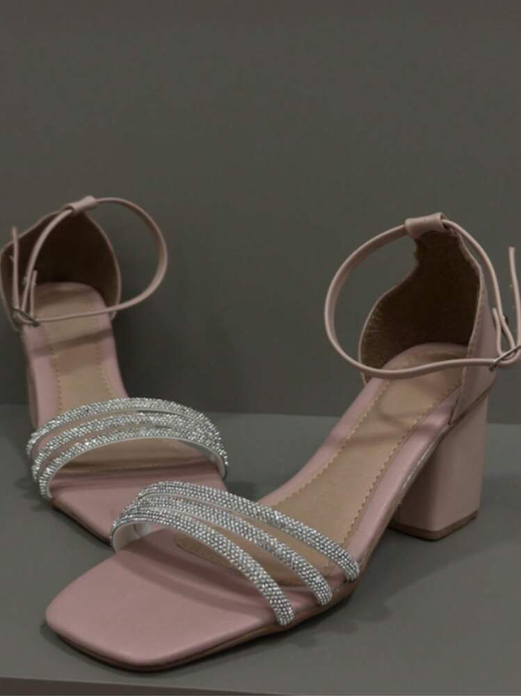 Women's Sandals With Thick, Medium Heel And Lace-Up, Shiny, Braided, Fashion Promotion - 乾枯玫瑰色 - 查看 1