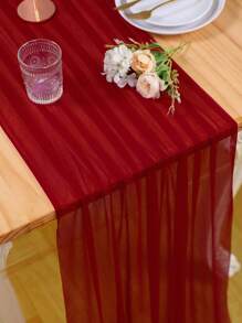 1pc/5pcs Red Sheer Table Runner, Table Flags, Suitable For Wedding Reception Decor, Bridal Shower, Birthday, Boho Rustic Decor, Holiday Party, Perfect For Rustic Wedding Party, Sheer Table Cloth, Party DIY Decor, Dining Table Centerpiece, Christmas Decor - Dark Red - View 9