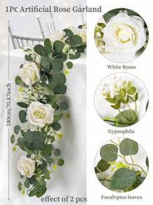 1pc 180cm Artificial White Rose Vine Garland , White Simulation Rose Vine, Holiday Birthday Wedding Party Background Decoration, Wedding Table Garland Decoration, Dining Table Cabinet Bar Staircase Decoration, Room Centerpiece Backdrop Decoration Rose Vine, Room Decoration Home Decoration, Outdoor Patio Arches Garden Railing Wall Decoration, Valentine's Day, Mother's Day Gift