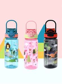 1 pieza Vaso de agua portátil de 600ml con diseño de dibujos animados para niños, tapa con resorte, portátil para estudiantes hombres y mujeres, vaso escolar de plástico portátil hombre y mujer
