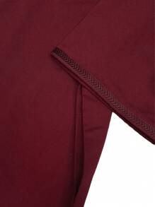 Men's Moroccan Style Embroidered Short Sleeve Robe With Side Pockets, Islamic Men Loungewear - Burgundy - View 5