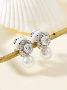 2 Pieces Fashionable, Small And Delicate Zirconia Faux Pearl Ear Clip Pierced Ears Can Be Worn By Women Individual, Versatile And Simple Earrings - Pearl Ear Clips - View 9