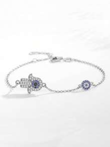 TONGZHE 1 件 925 纯银邪眼棕榈石手链，女性周年纪念礼物 - 銀色 - 查看 1