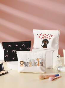 1pc Animal Park Design, Adorable Puppy & Bow Pattern Printed Travel Toiletry Bag, Multi-Functional For Beach, Swimming Pool, Swimwear, Travel Storage Bag, Makeup Bag, Cosmetics Bag, Holiday Organizer, Large Capacity Washbag, For Lipsticks, Brushes, Skincare, Phones, Coins, Small Items, Home, Gift, Holiday & Festival Use, Suitable For Teens, School Makeup Bag, Back To School, Cosmetics & Toiletries Storage, School Supplies, Storage Bag, Room Decor - Multicolor - View 4