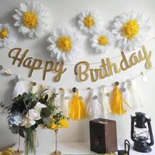 6 piezas Bolas de flores de papel margarita para decoraciones de fiesta, decoración floral blanca y amarilla para cumpleaños, bodas, salón de clases