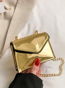 1 pièce Mini sac à bandoulière/sac messager en PU de couleur unie de nouvelle mode, petit sac carré, sac de fille personnalisé populaire avec chaîne laser brillante, couleur bonbon mode "Satisfied Bird", style triangle couverture de niche polyvalente mini sac à main de messager de fille