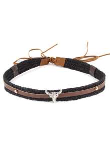 1 件波西米亚风格复古绳编织牛头项链、配套腰带和发带套装 - 棕色 - 查看 4