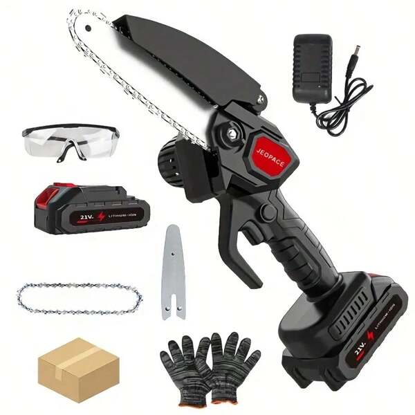 Mini Chainsaw Cordless, Lightweight, Portable Handheld Electric Logger With Splash Guard, Safety Lock, Rechargeable Battery And Safe Trimming For Quick Trimming Of Tree Limbs, Yard, Home And Garden