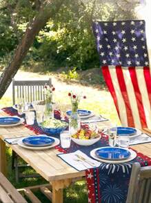 Patriotic 4th Of July Table Runner - Stars & Fireworks Design, Linen Blend, Perfect For Independence Day & Memorial Day Decor, Available In Multiple Sizes