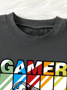 Tween Boy Game Console Printed Round Neck Short Sleeve T-Shirt And Shorts Set - Dark Grey - View 3