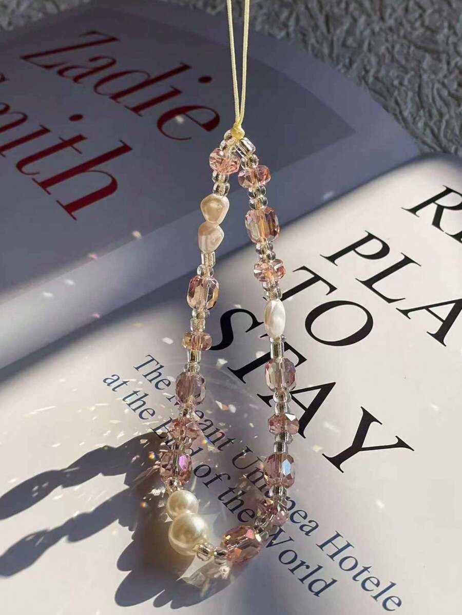 Corda para telefone com pingente de cristal e concha rosa, acessórios de câmera e telefone, presentes para mãe, família, amigos, aniversário, feriado - Rosa chiclete - Visão 1