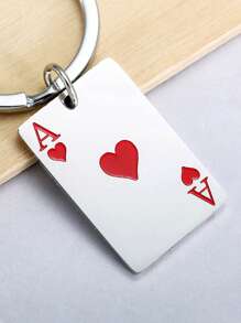 6pcs/Pack Stainless Steel & Acrylic Playing Card Key Chain - Heart Shaped Ace Of Hearts Design, Backpack Hanger, Casual Daily Accessory - Multicolor - View 7