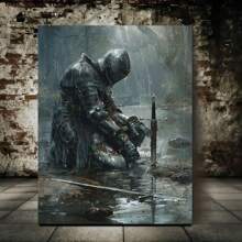 Fantasy Knight Armor Art Painting, Medieval Warrior Illustration, 1 PC Keyword Wooden Framed Canvas Painting - Thickness 2. 25cm/0. 9inch, Home Gift Decoration Room Decoration Aesthetic Wall Decoration Art Perfect Gift Autumn And Winter Wall Decoration Living Room Decoration Bedroom Decoration Kitchen Decoration Entry Decoration Bathroom Decoration Direct Wall Painting High Quality Wall Painting Poster - Xám - Xem 1
