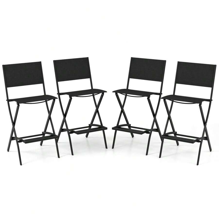 Outdoor Bar Chair Set Of 4 Folding Bar Height Stool With Footrest - Black - View 1