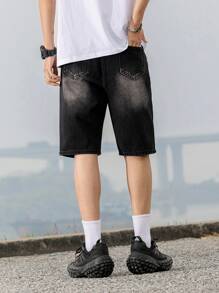 Straight-Leg Mid-Thigh Length Youth/Teen Denim Shorts - Black - View 5