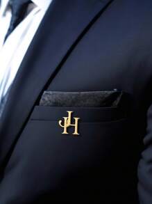 Customized Initial Brooch, Personalized Couple Letter Wedding Brooch, Stainless Steel Lapel Pin For Gentlemen, Groomsman Brooch, Teacher's Day Gift, Fashionable Jewelry For Men