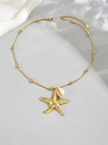 LIEBEIRIS 1 件不锈钢 18k 镀金简约海星吊坠项链，适合女性日常佩戴和送礼 - 金黃色 - 查看 4
