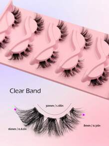 Asiteo 5 Pairs Wispy Cat Eye False Eyelashes, Clear Band, Natural, Comfortable, Fluffy Soft, Reusable, And Lightweight For A Dramatic Eye Makeup Look - Perfect For Everyday Wear, Parties, And Special Occasions - 眼尾拉長款 - 查看 5