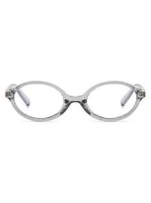 1PC Women's Light Gray Oval PC Frame Solid Color Full Rim Basic Casual Wear Non-Prescription Glasses - Light Grey - View 5