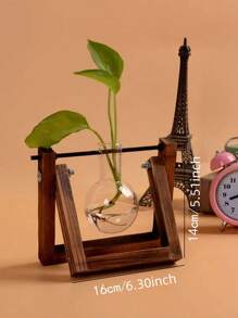 创意木制框架水培花瓶花盆，现代简约办公室玻璃桌面装饰，绿叶植物