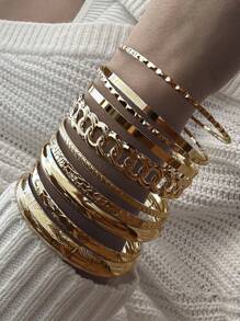 10 sztuk/zestaw Vintage przesadzona asymetryczna szeroka bransoletka ze stopu