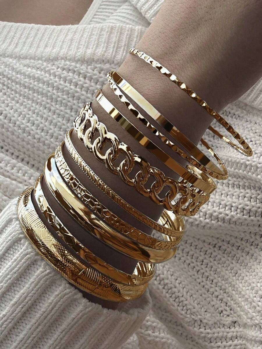 10 sztuk/zestaw Vintage przesadzona asymetryczna szeroka bransoletka ze stopu