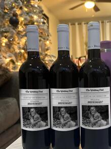 1/2/4/6/12PCS Wedding Proposal Wine Labels Custom Photo Stickers - Waterproof "Will You Be My Bridesmaid" Gift Set For Bachelorette Party/Bridal Shower/Rehearsal Dinner, Maid Of Honor Anniversary Gifts, Engagement Party Favors Couple Gifts For Her/Him Black & White Design