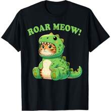 Roar Meow! Funny Cat Shirts For Kids- Cat  T-Shirt,Soft And Comfortable, Fashionable And Casual, Suitable For Daily Wear In Spring, Summer And Autumn, This T-Shirt Top Is An Ideal Gift For Girls - Black - View 1