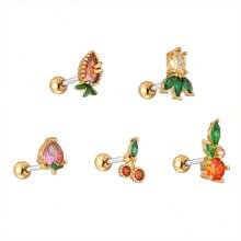 1 peça de brincos de zircônia cúbica colorida e estilosa com frutas, joia de festa doce e chique para mulheres, brincos de 20g, presente de Dia das Mães, presente de Halloween - Ouro amarelo - Ver 8