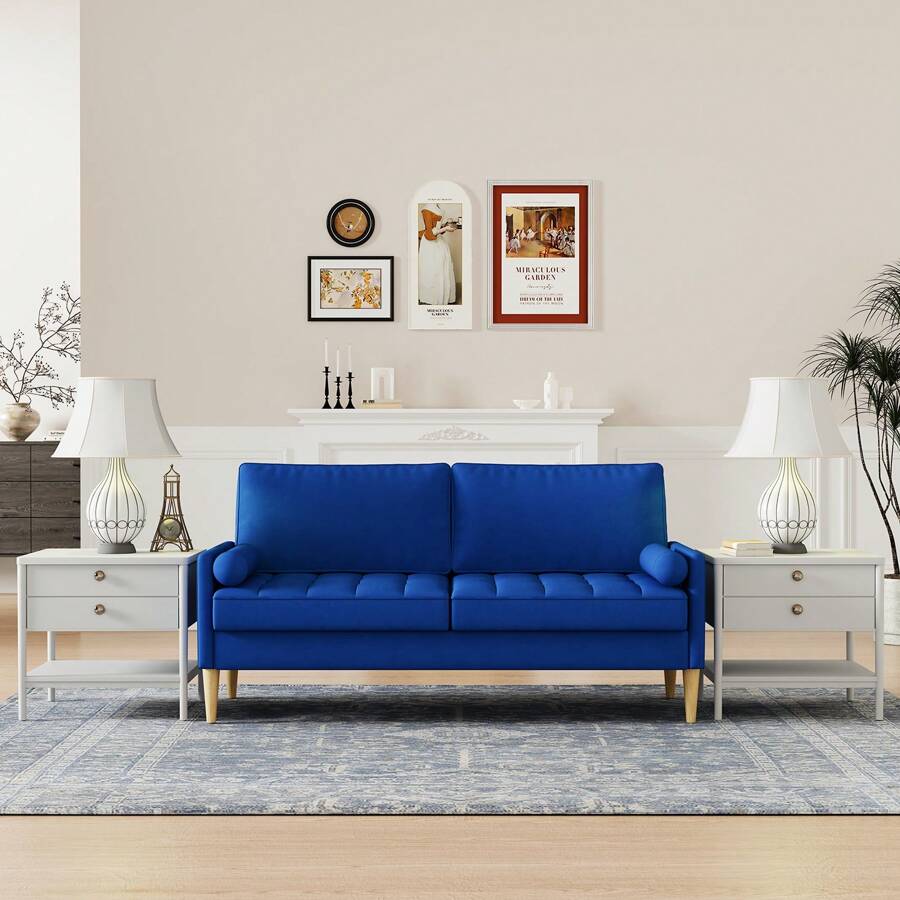 67.7'' 3 Seater Sofa Couch For Living Room, Modern Sofa,Small Couches For Small Spaces,Upholstered 3-Seater Couch For Bedroom, Apartment, Home Office, Tool-Free Assembly - Blue - View 1