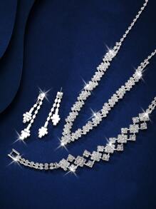 3 Pieces/Set Of Bridal Jewelry Sets, Including Necklaces, Earrings, Bracelets - Suitable For Women's Daily Wear, Weddings, Parties, Etc.