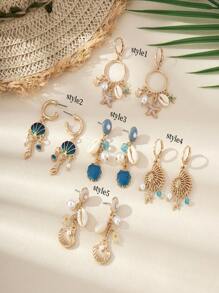 1 对海滩度假风格夏季珠宝贝壳和海星吊坠耳环，适合女性日常夏季海滩度假配饰 - 海洋生物 - 查看 8