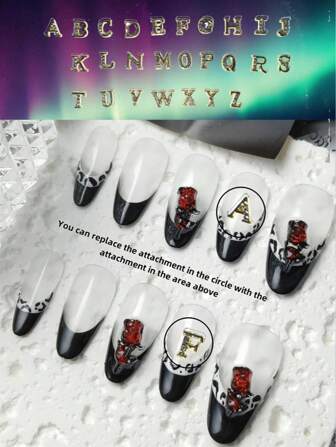 Each Set Of 10 Pieces Hot Selling Wearable Nail Art Handmade Nail Art Girl Detachable Easy To Reuse Almond Shape Black And White Rose Gift For Design Accessories