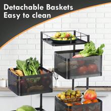 360° Rotating Kitchen Storage Organizer - 6-Tier Heavy Duty Metal Shelves With Lockable Wheels | Space Saving Food Storage Tower For Fruits, Vegetables, Onions, Potatoes | No Assembly Required (Black) - Black - View 7