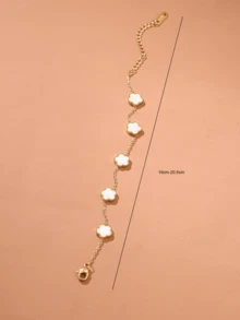 1 件女士不锈钢植物叶吊饰手链，精致时尚的设计适合日常佩戴和约会 - 白色 - 查看 5