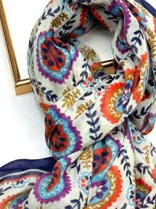 女士简约印花围巾，时尚围巾，新款春夏防晒沙滩披肩，女士披肩 - 彩色 - 查看 4