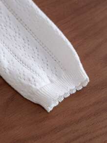Baby Girls Knitted Thin Openwork Cardigan, Solid Color - White - View 7