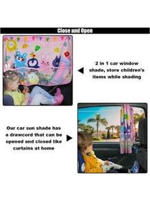 Parasol magnético de doble capa para ventanas laterales del coche, disponible en versión de oscurecimiento total y parcial, cortina para ventana del coche con bolsillos de almacenamiento y ventosas, cortinas de coche con diseños lindos para protección contra el calor/UV, parasol de coche de doble capa para ventanas laterales - Rosa - Ver 8