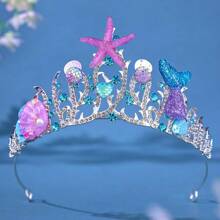 Tiara Feita à Mão com Tema Marinho, Coroa de Tiara com Estrela-do-mar e Concha para Princesa, Festa de Aniversário, Apresentação do Oceano, Halloween - Multicolorido - Visão 10