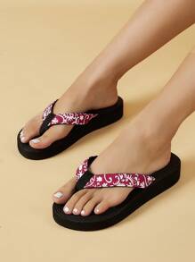 New Casual Street Fashion Thick Sole Red Flip Flops, Elegant Comfortable Thong Sandals Suitable For Vacation, Beach, Outdoor Wear, Women - Red - View 2