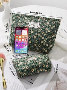 1 PIEZA Bolsa de maquillaje portátil con estampado floral retro verde, de gran capacidad y con cremallera, elegante y casual, bolsa de almacenamiento de viaje para artículos de papelería, artículos esenciales de vacaciones como cosméticos, perfumes, productos de cuidado de la piel y belleza, decoración del hogar, para mamá, mujeres, enfermeras, estudiantes, niñas escolares, llaves, regalos festivos