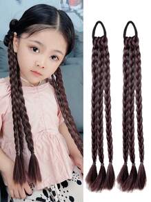 2pcs 18-Inch Synthetic Fiber Ponytail Extensions, With Elastic Hair Band, Box Braided Ponytail, For Children - 黑色 - 查看 9