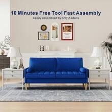 67.7'' 3 Seater Sofa Couch For Living Room, Modern Sofa,Small Couches For Small Spaces,Upholstered 3-Seater Couch For Bedroom, Apartment, Home Office, Tool-Free Assembly - Blue - View 2