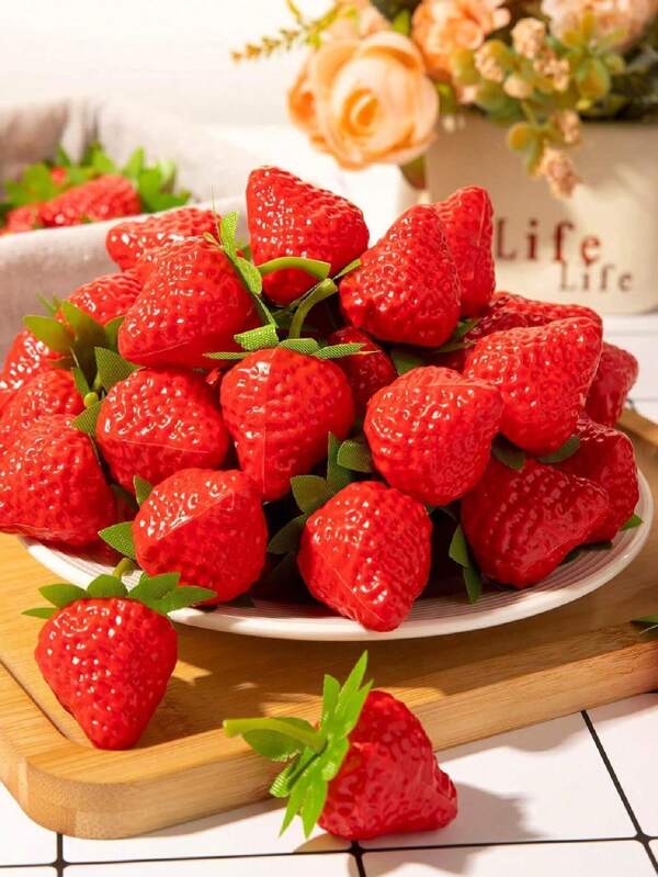 1/5/10/20 piezas de fresas rojas artificiales, frutas de plástico falsas y realistas para decoración del hogar, cocina, fiestas, fotografía (el tamaño de 20 piezas)
