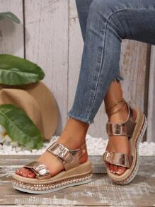 Nuovi arrivi della primavera/estate 2025 Sandali con zeppa e suola in corda, stile europeo, taglie forti, per donna