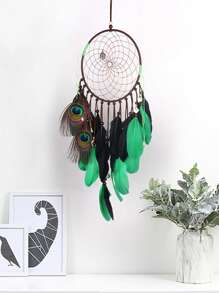 70cm Peacock Green Catcher's Spirit Ins Wind Dream Net Catcher Bamboo Circle Pure Handmade Dream Net Catcher Bedroom Wall Decoration Holiday Birthday Gift