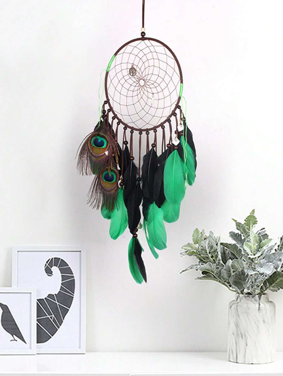 70cm Peacock Green Catcher's Spirit Ins Wind Dream Net Catcher Bamboo Circle Pure Handmade Dream Net Catcher Bedroom Wall Decoration Holiday Birthday Gift